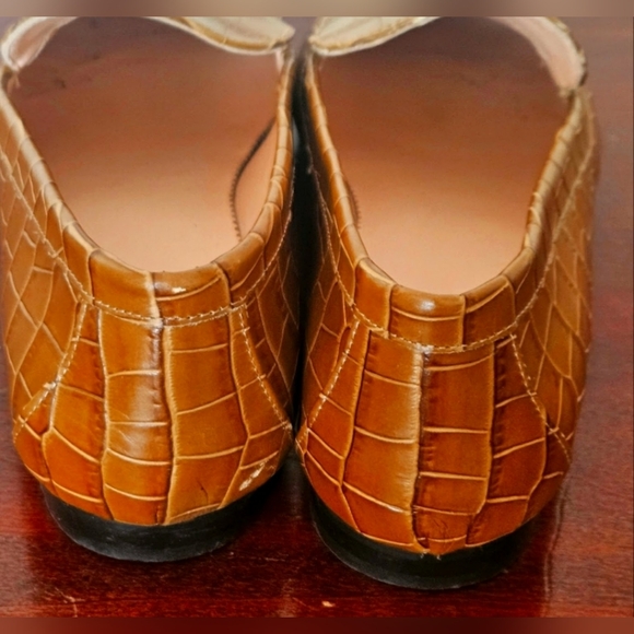 J Crew Cecile Smoking Slippers Croc-embossed Leather Flats Camel 9.5 - Picture 3 of 10